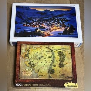 Lot of 2 Jigsaw Puzzles, middle earth, snowy village
